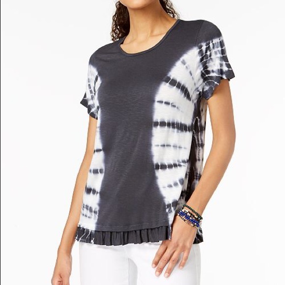 Style & Co. Tops - Style & Co Mirror Tie-Dyed Ruffle T-Shirt